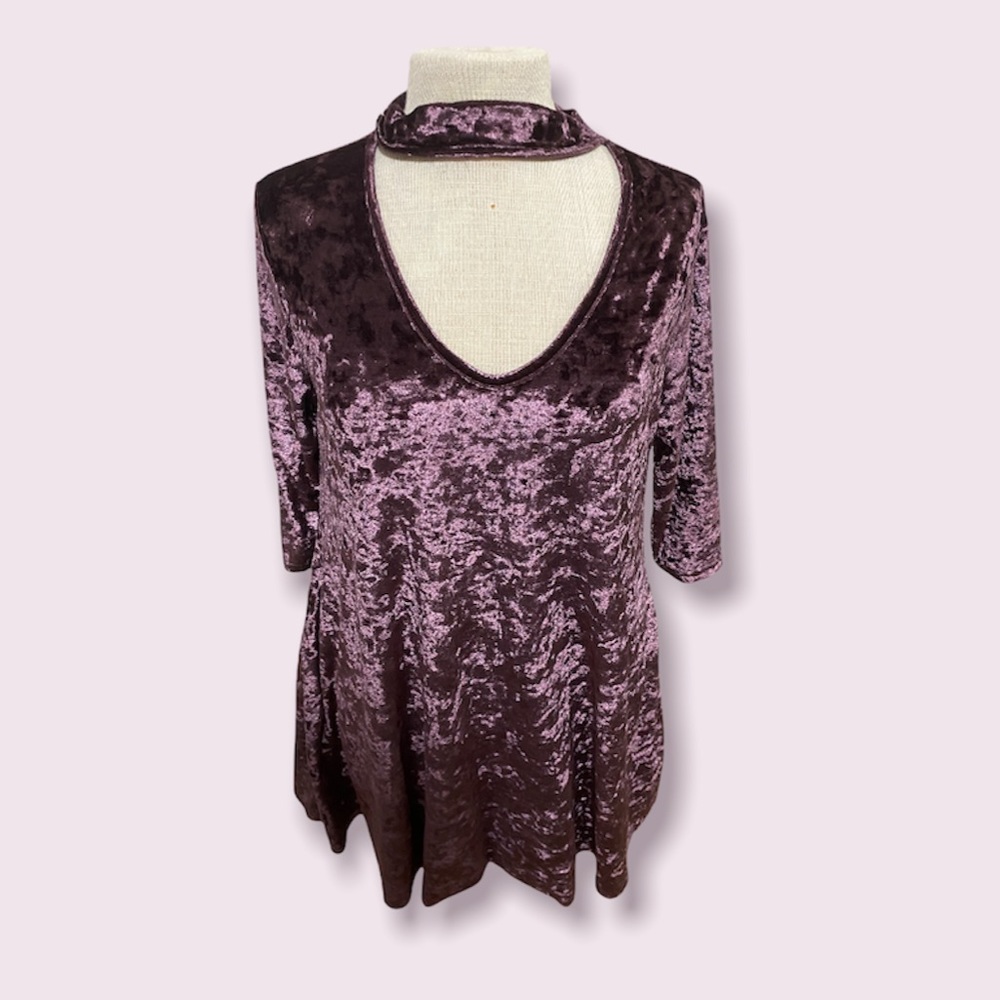 Purple velvet mini dress with button collar